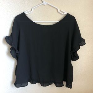 Meraki Black Cross Back Ruffled Top